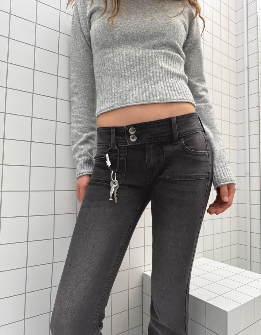 Bootcut-Jeans mit tiefer Bund-Schwarz