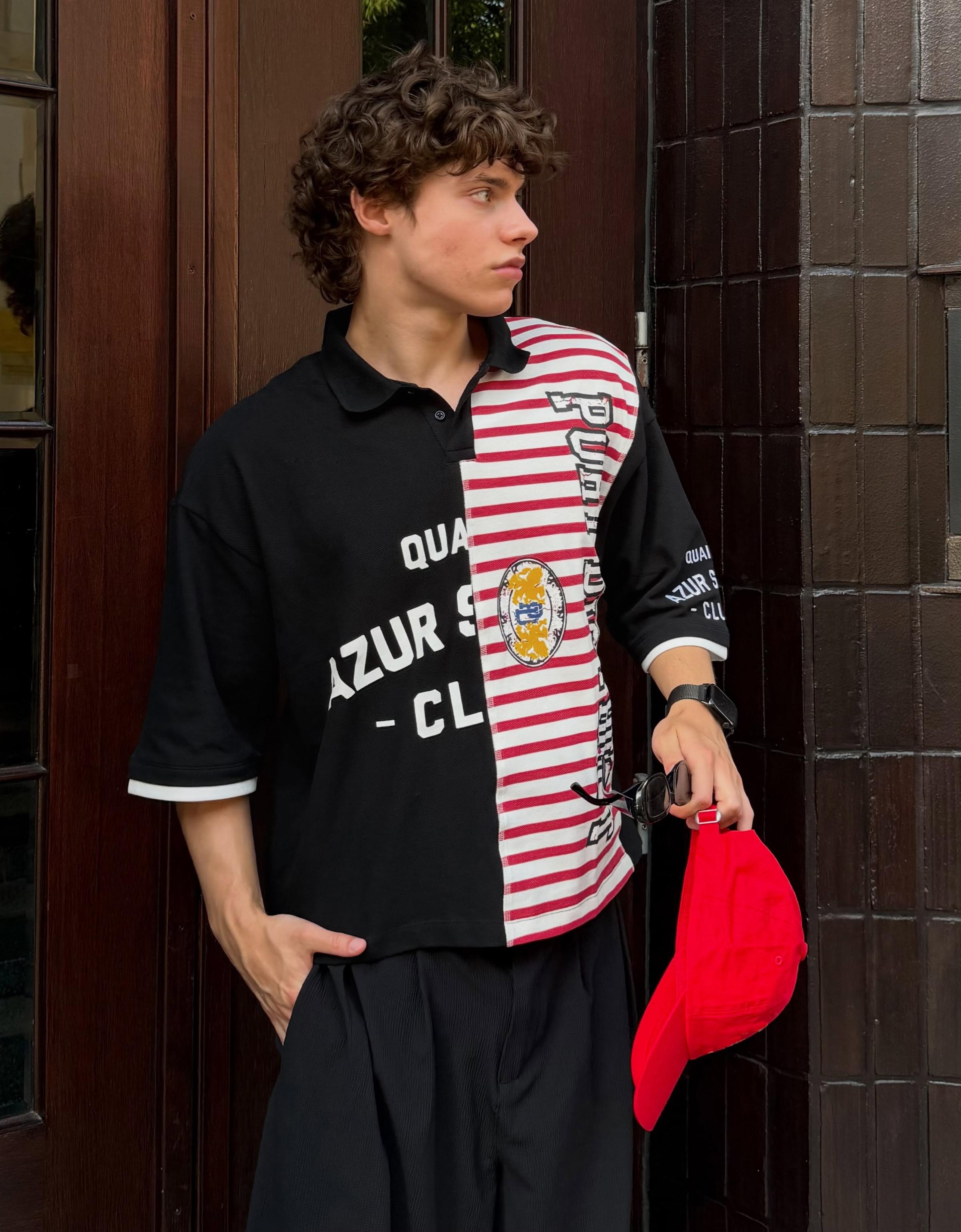 Short sleeve print polo shirt — Black