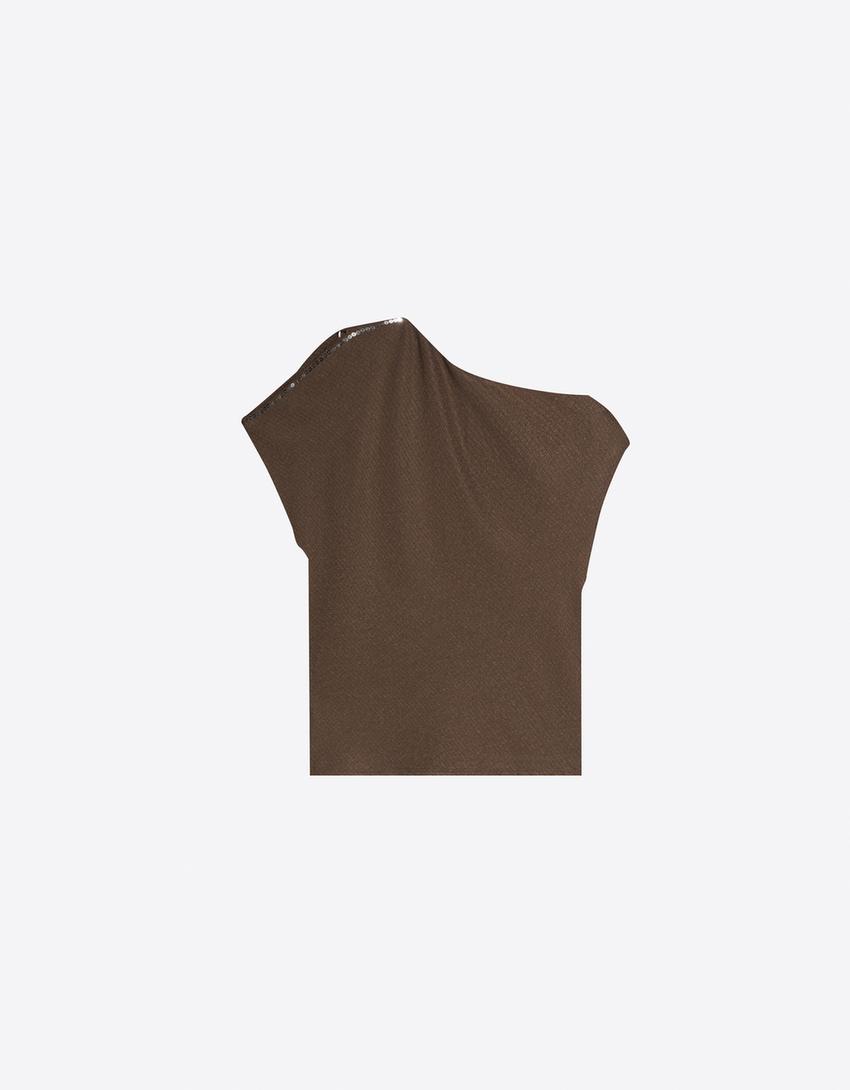 Asymmetric rustic short sleeve T-shirt-Brown