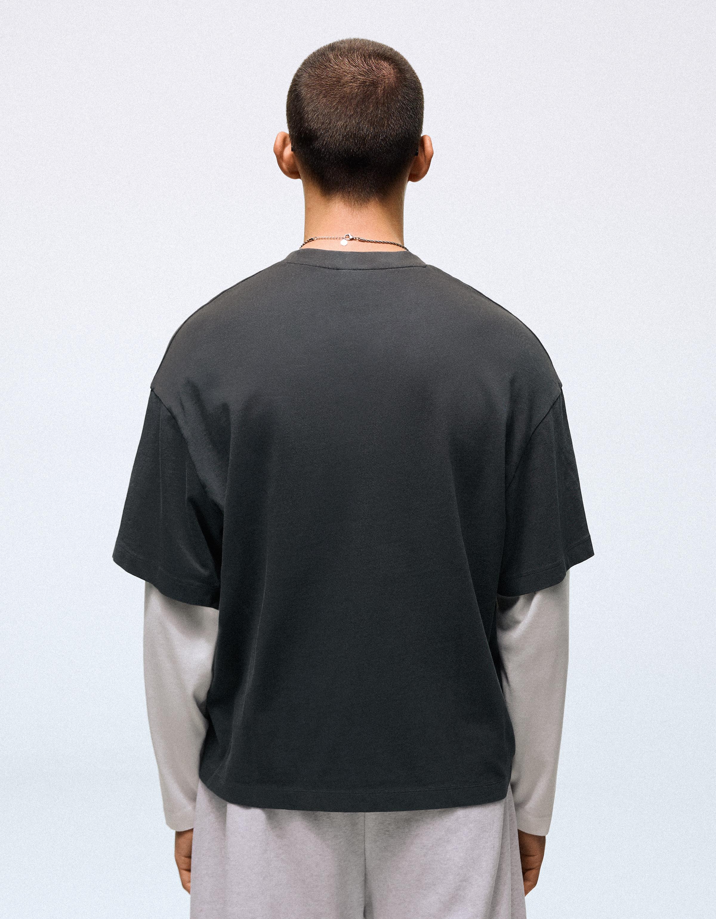 Contrast double-sleeve T-shirt — Dark grey