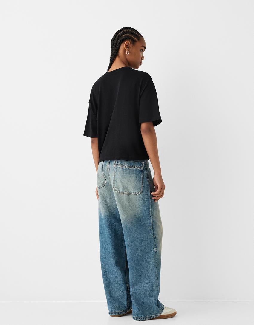 T-shirt manga curta boxy fit-Preto-1