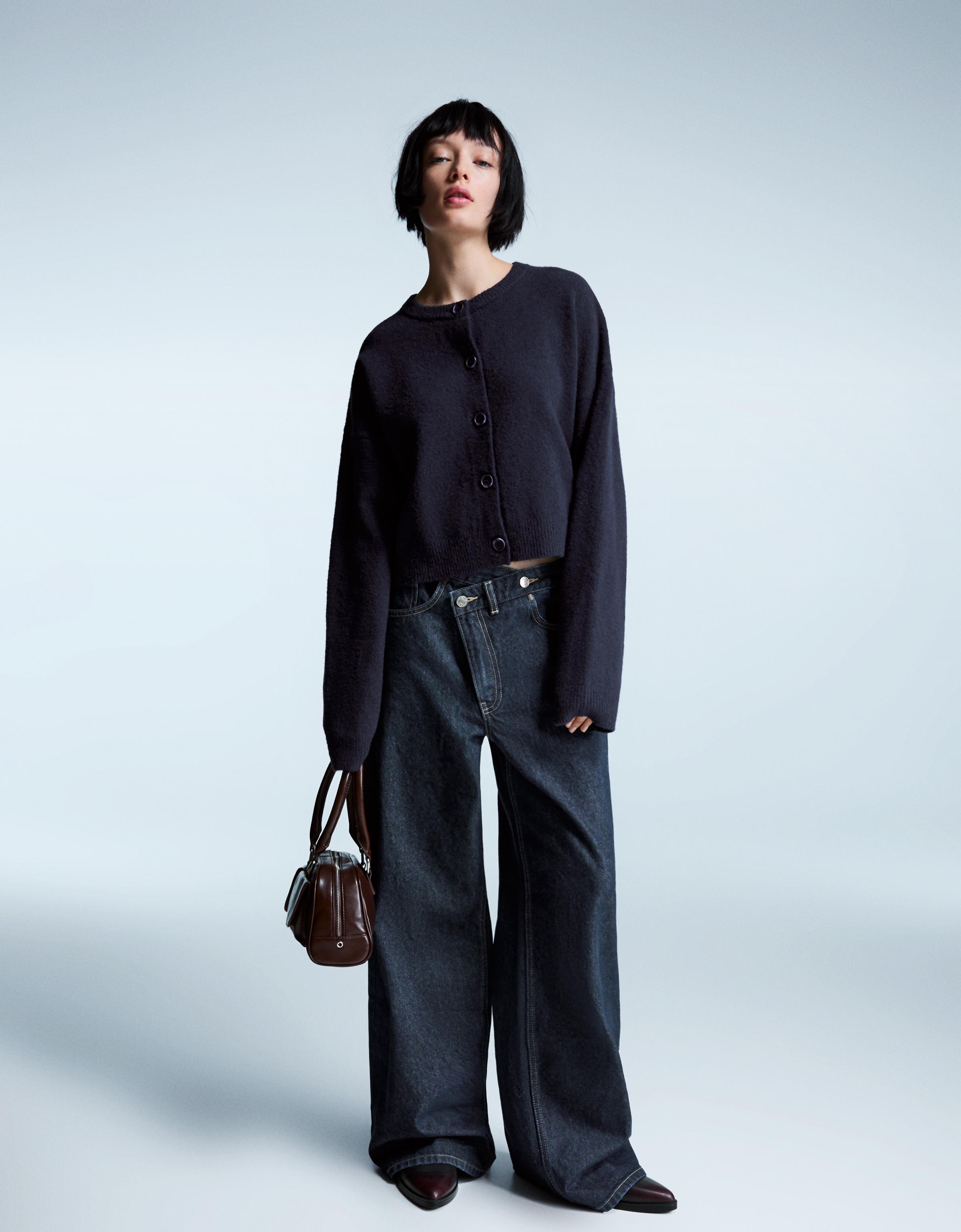 Bershka Cardigan Mit Knöpfen In Soft Touch Qualität Damen Xs Blau