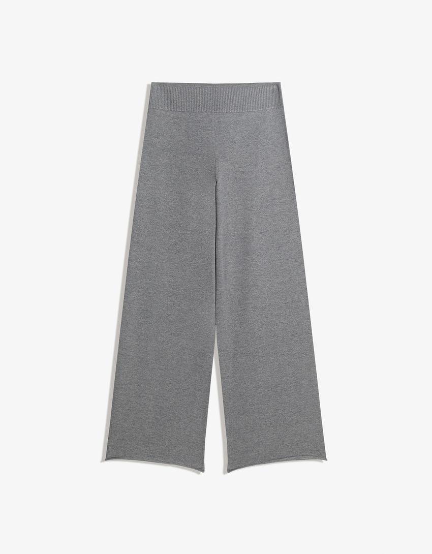 Pantalon wide leg-Gris