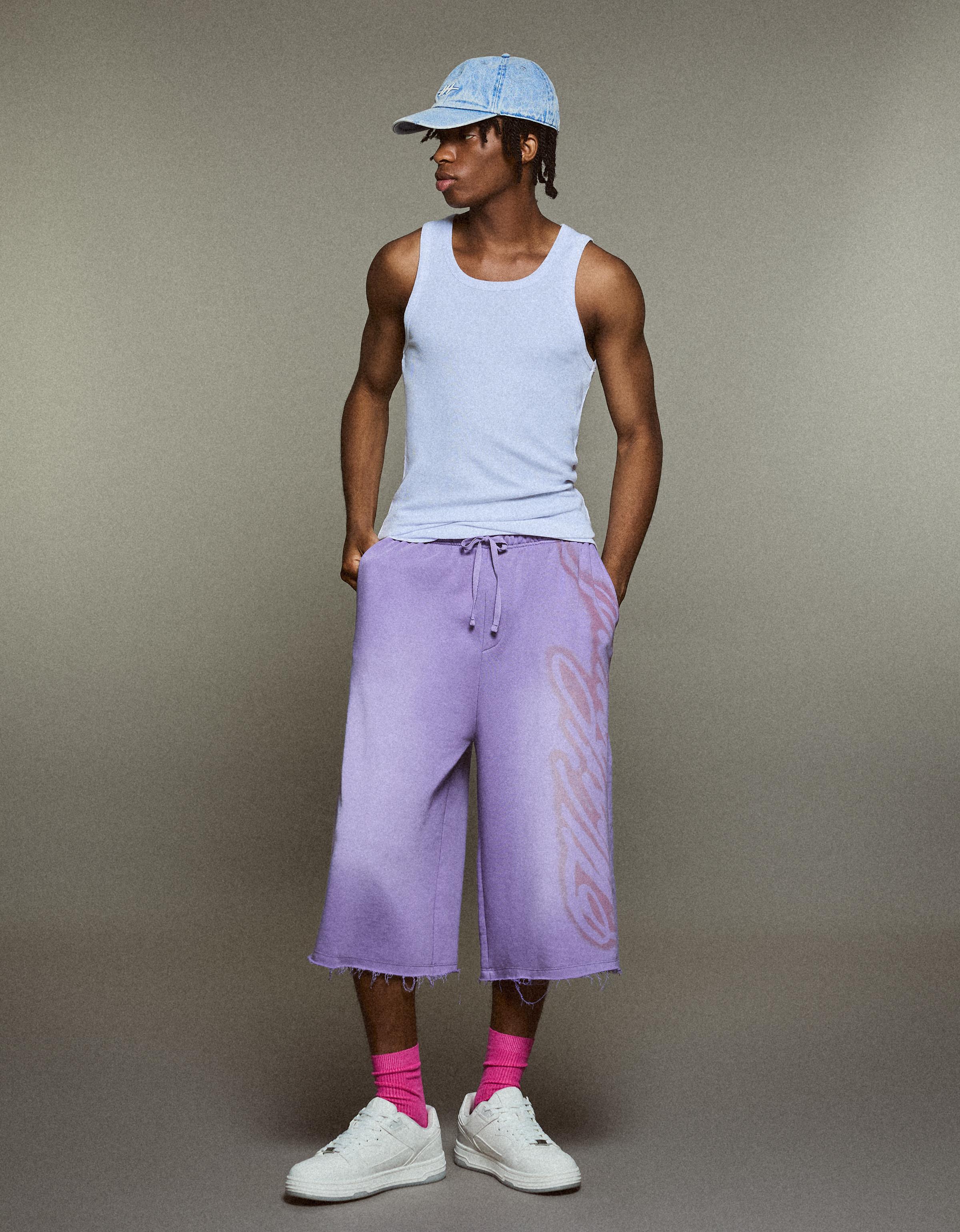 Bershka Bermuda Jort Felpa Hombre Morado