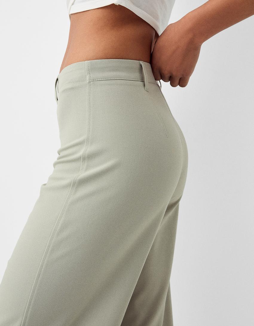 بنطلون محبوك بساق عريضة-كاكي-5