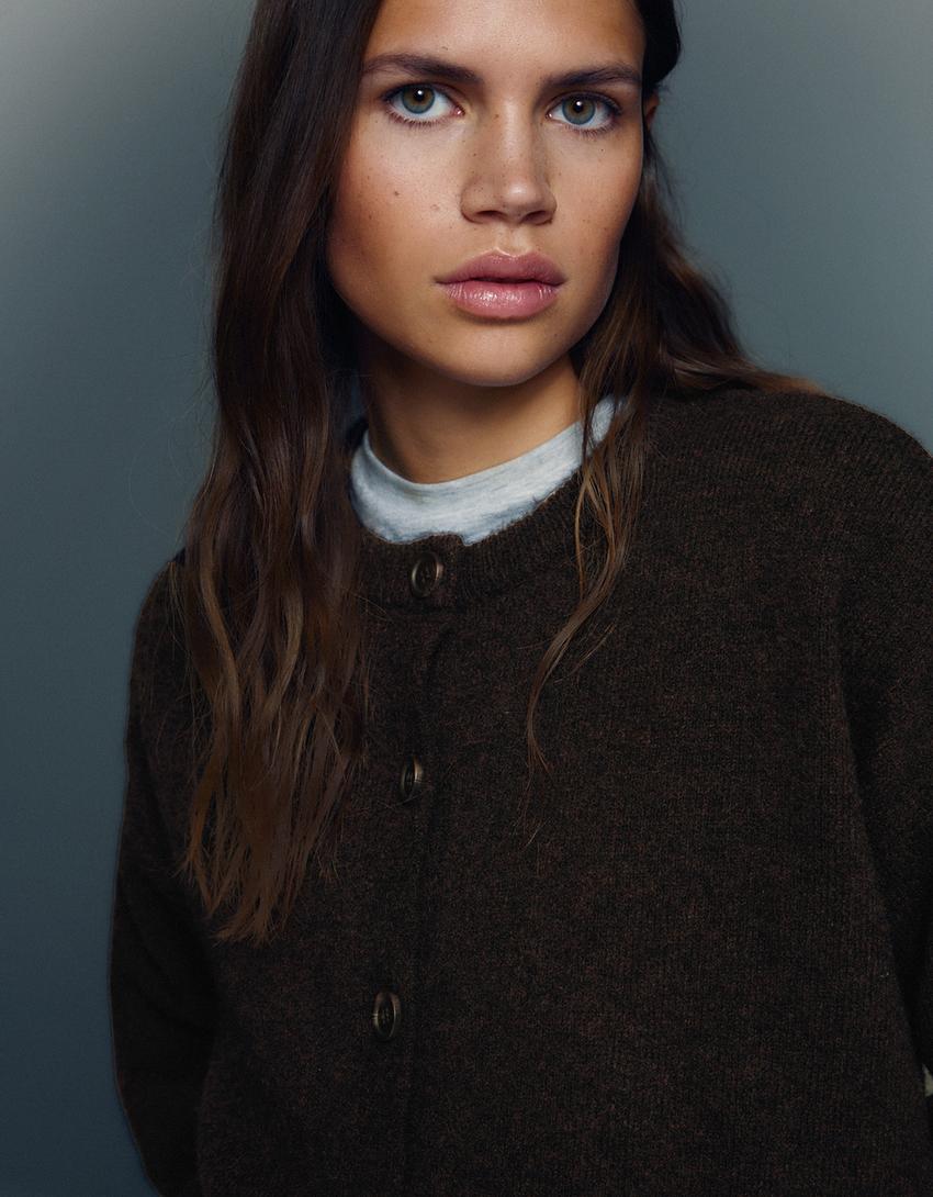 Soft touch button-up cardigan-Brown