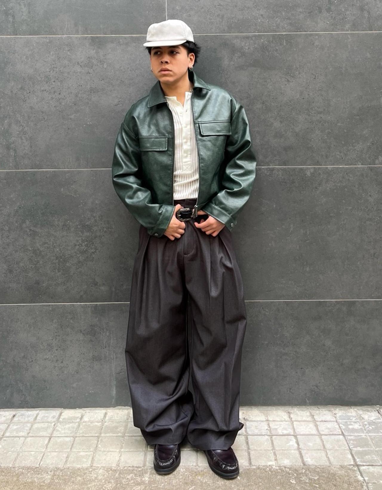 Boxy leather effect jacket — Green
