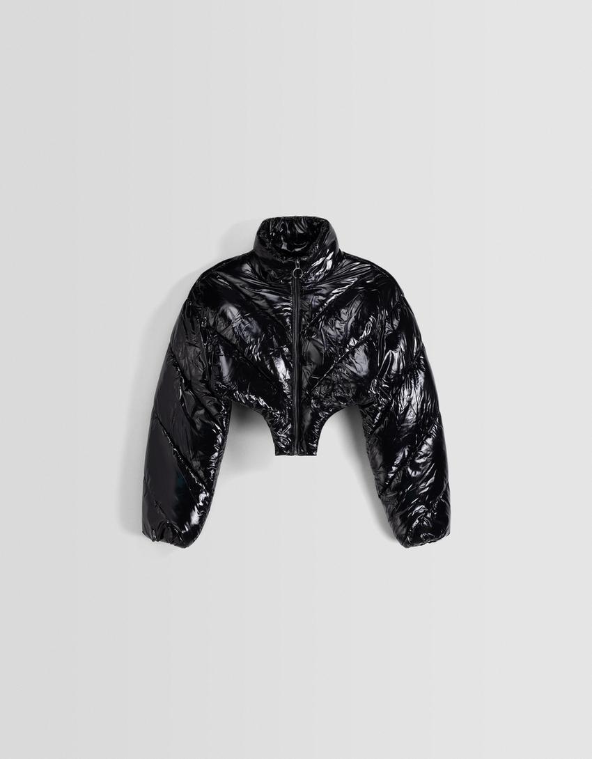 جاكيت منفوخ بمظهر بودي فينيل-أسود-4