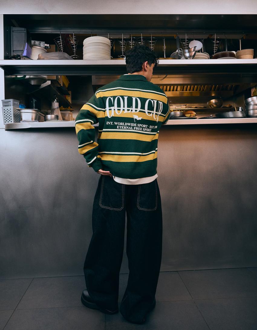 Printed polo collar jumper-Green