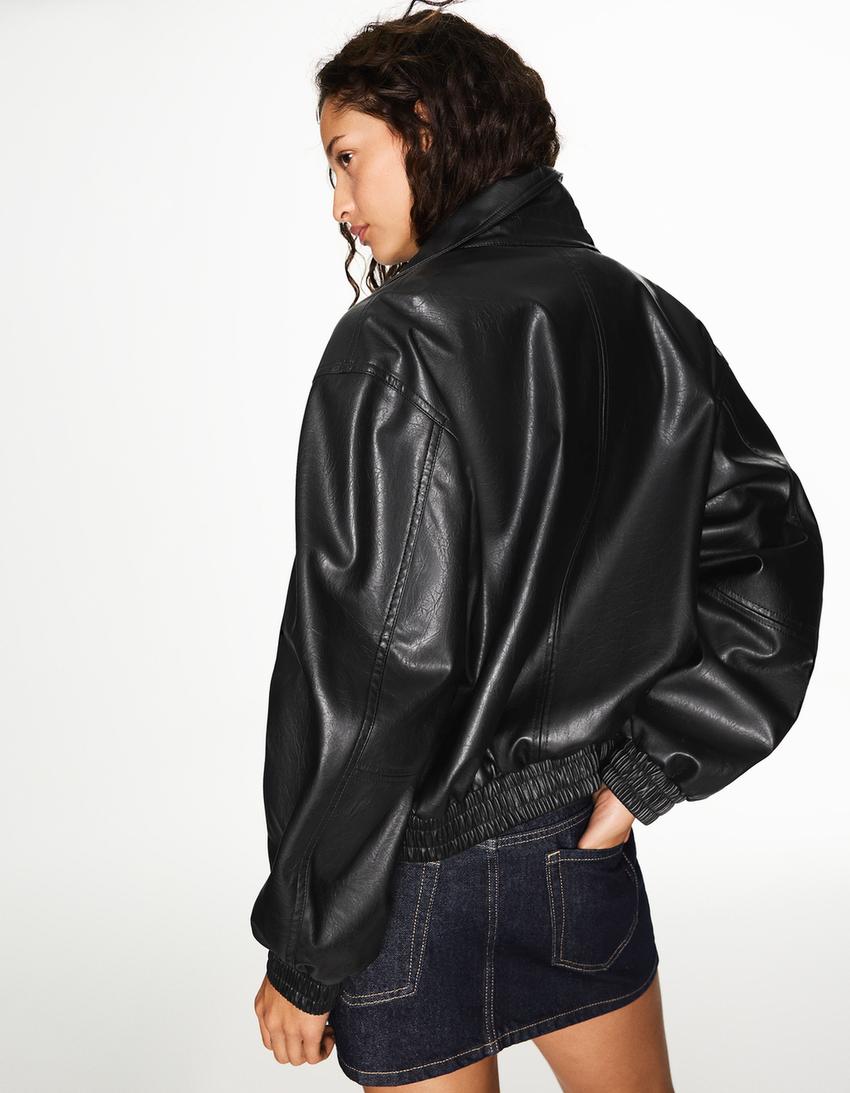 Leather effect jacket-Black