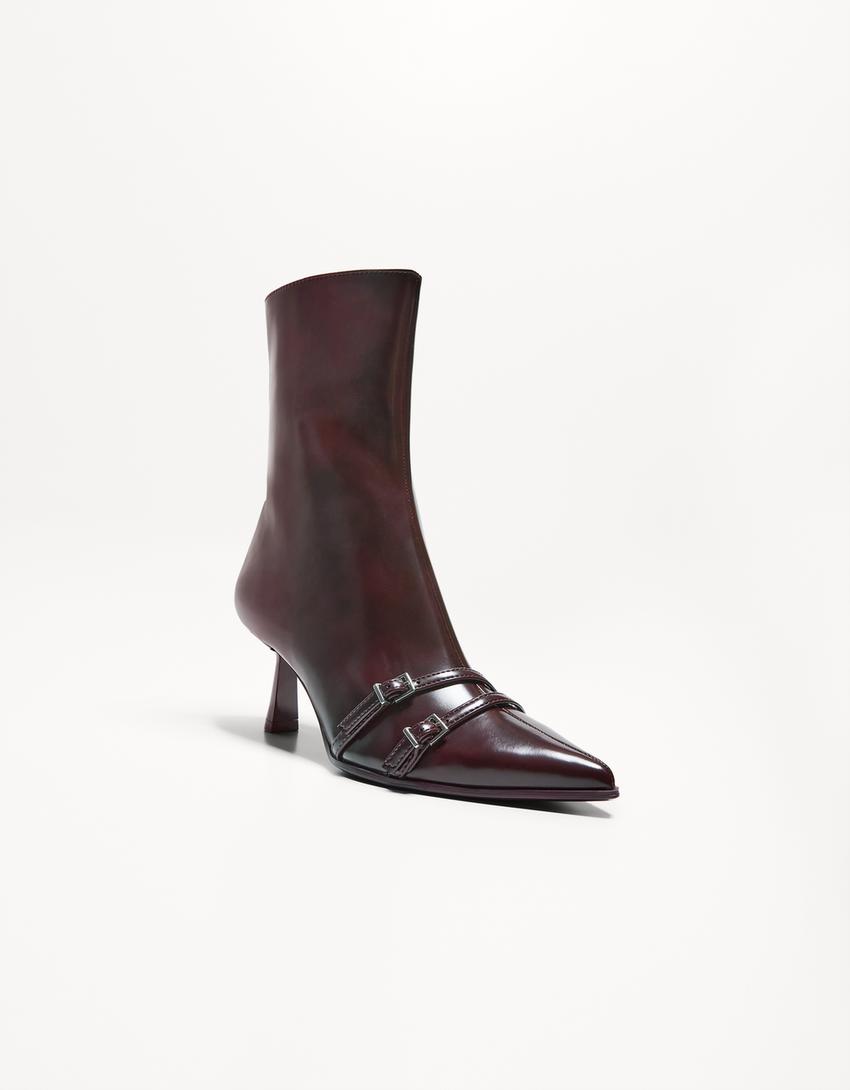Kitten heel ankle boots with buckles Shoes Women Bershka