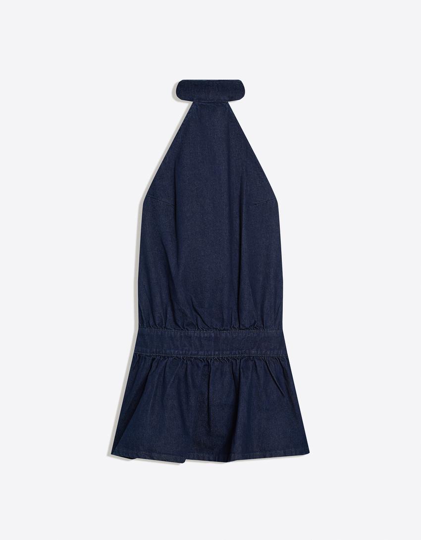 Denim mini dress-Light blue