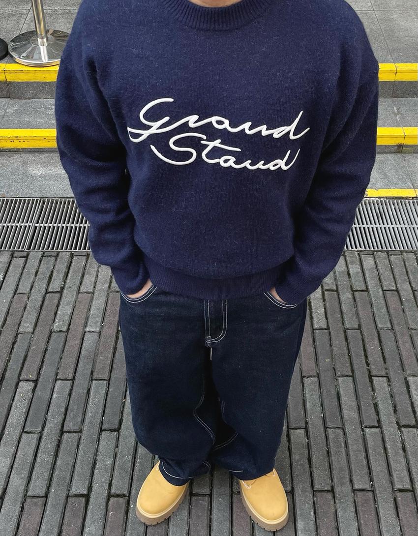 Embroidered jacquard sweater-Navy