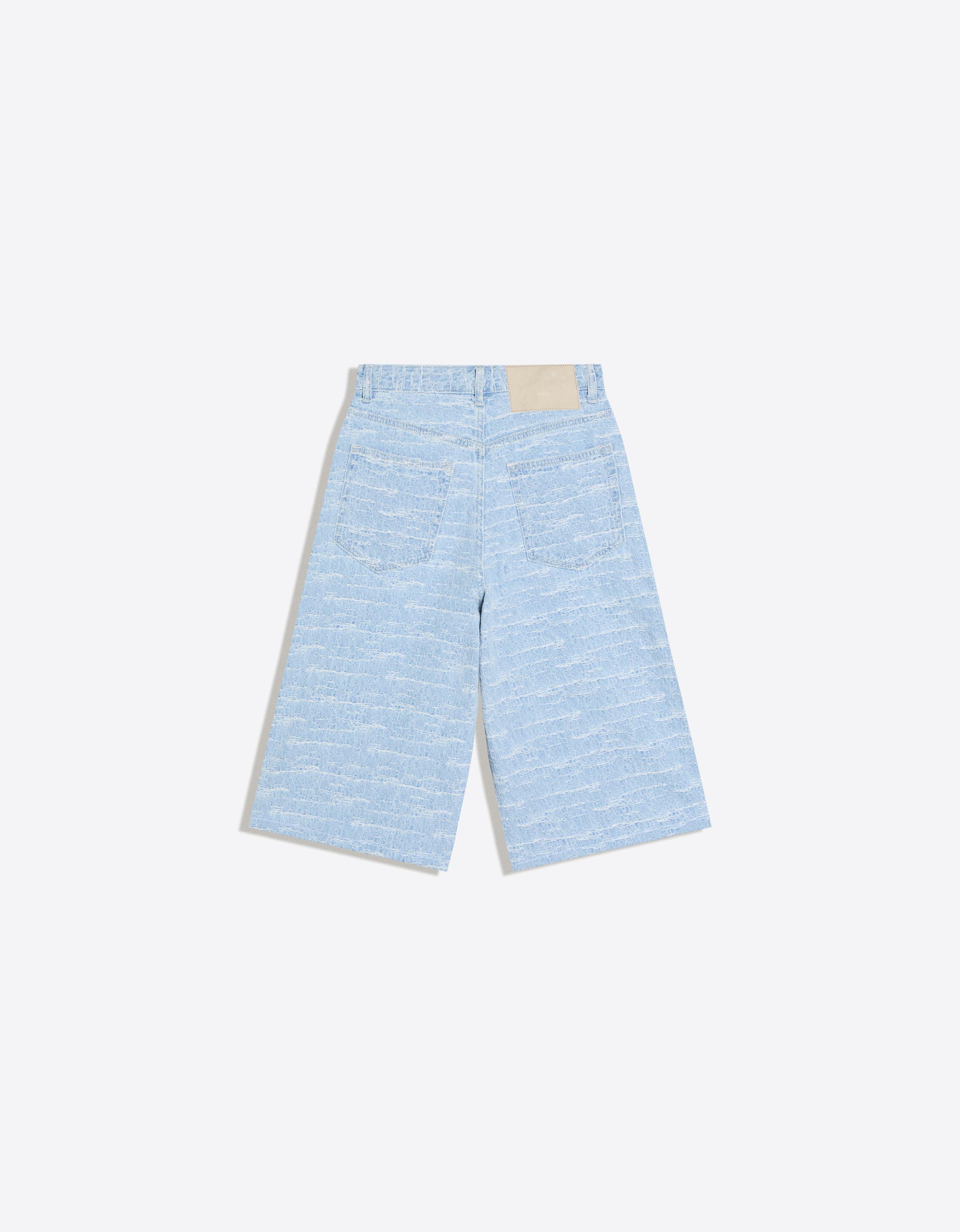 Super baggy textured denim Bermuda shorts — Light blue