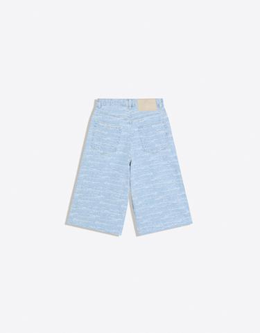 Super baggy textured denim Bermuda shorts — Light blue 6