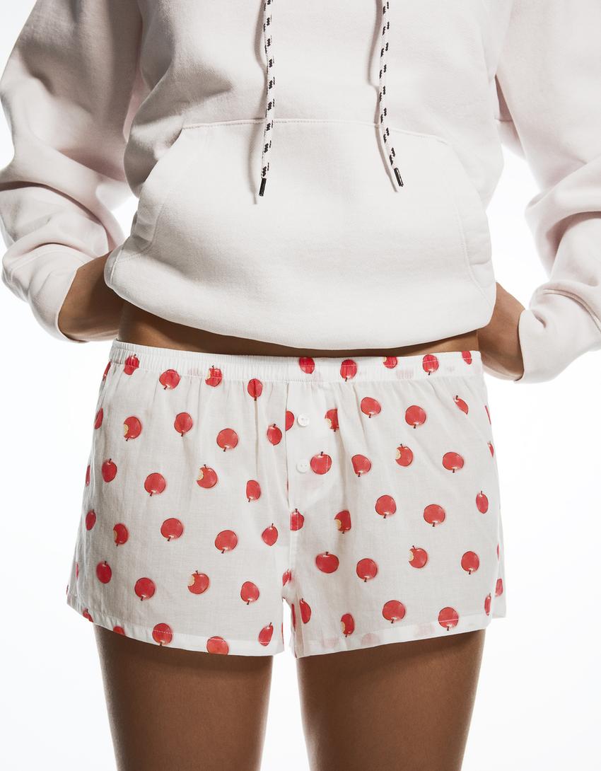 Aries x Bershka desenli şort-Beyaz