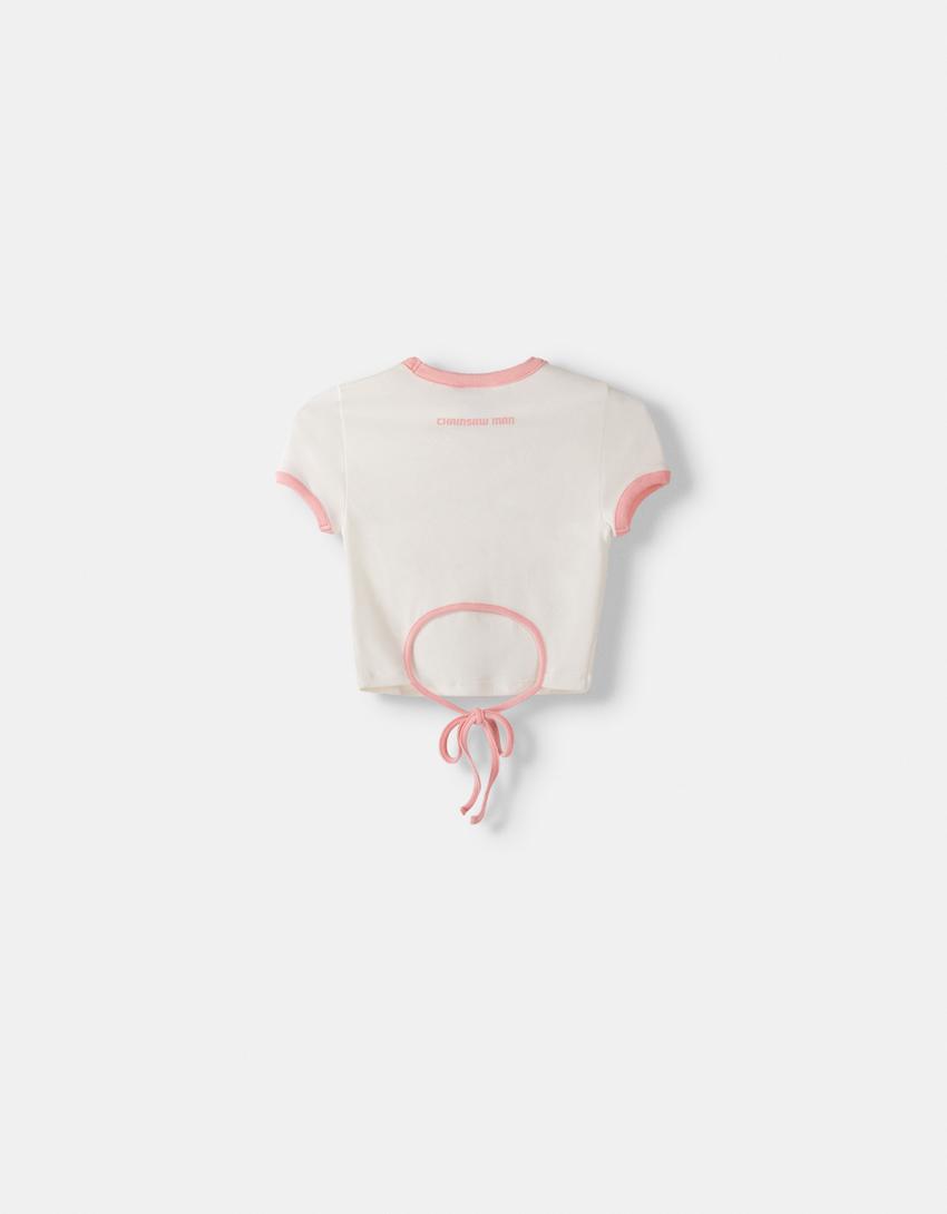 T-shirt manches courtes imprimé Chainsaw Man-Blanc cassé-5