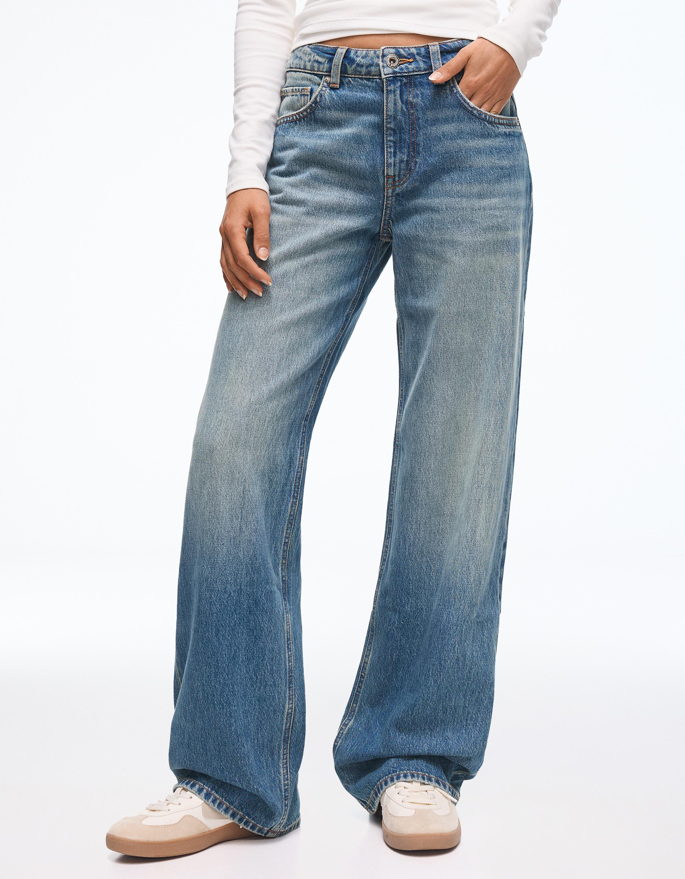 High-waist wide straight-leg jeans — Light blue