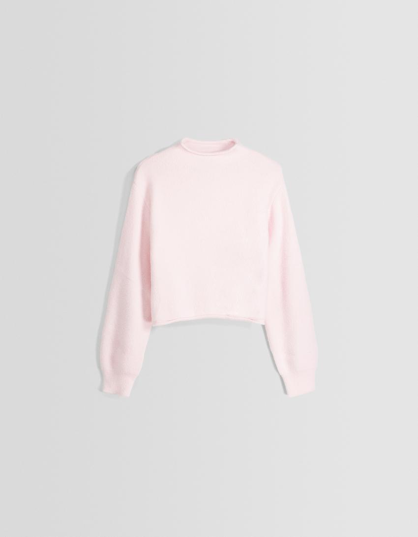 سويتر ناعم برقبة عالية-زهري-4