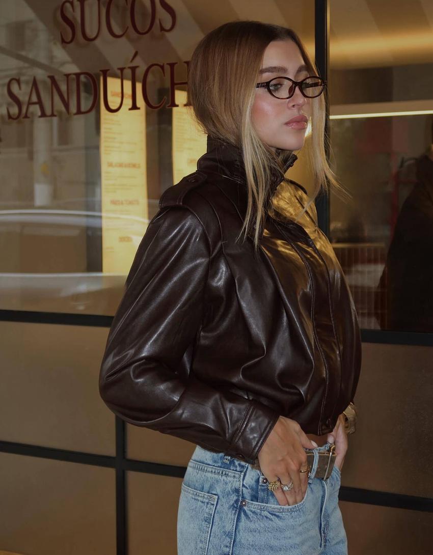 Veste similicuir à plis-Marron