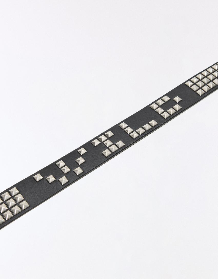 Kaiš od veštačke kože sa nitnama-Crna