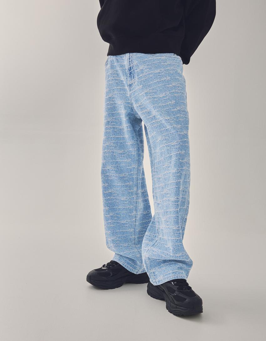 Textured super baggy jeans-Light blue