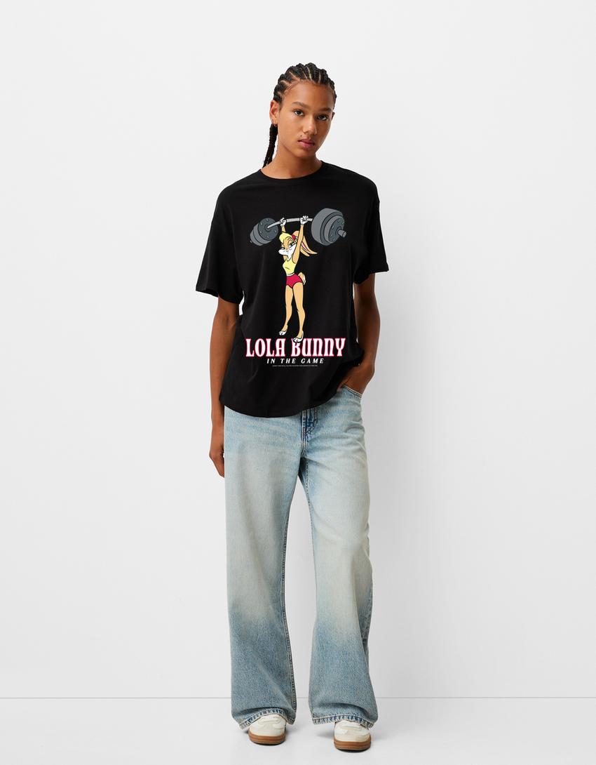 T-shirt Looney Tunes manches courtes oversize-Noir
