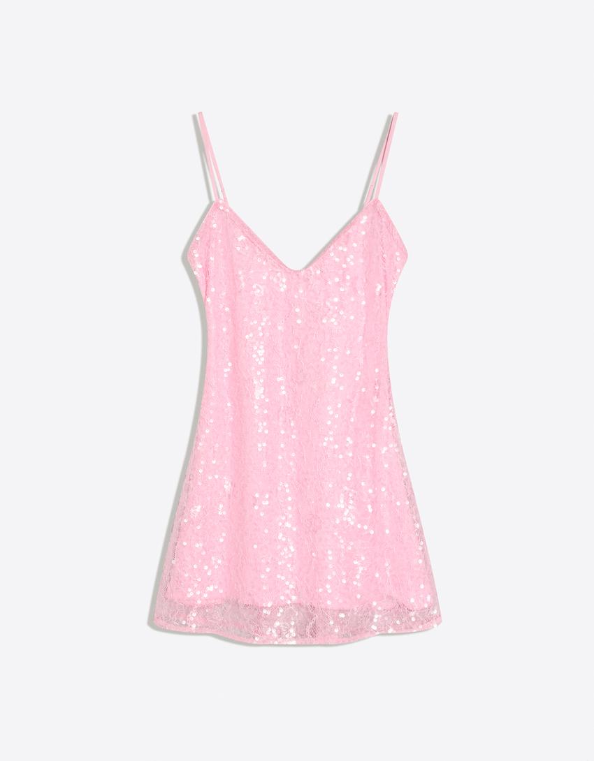 Mini Paillettenkleid-Rosa