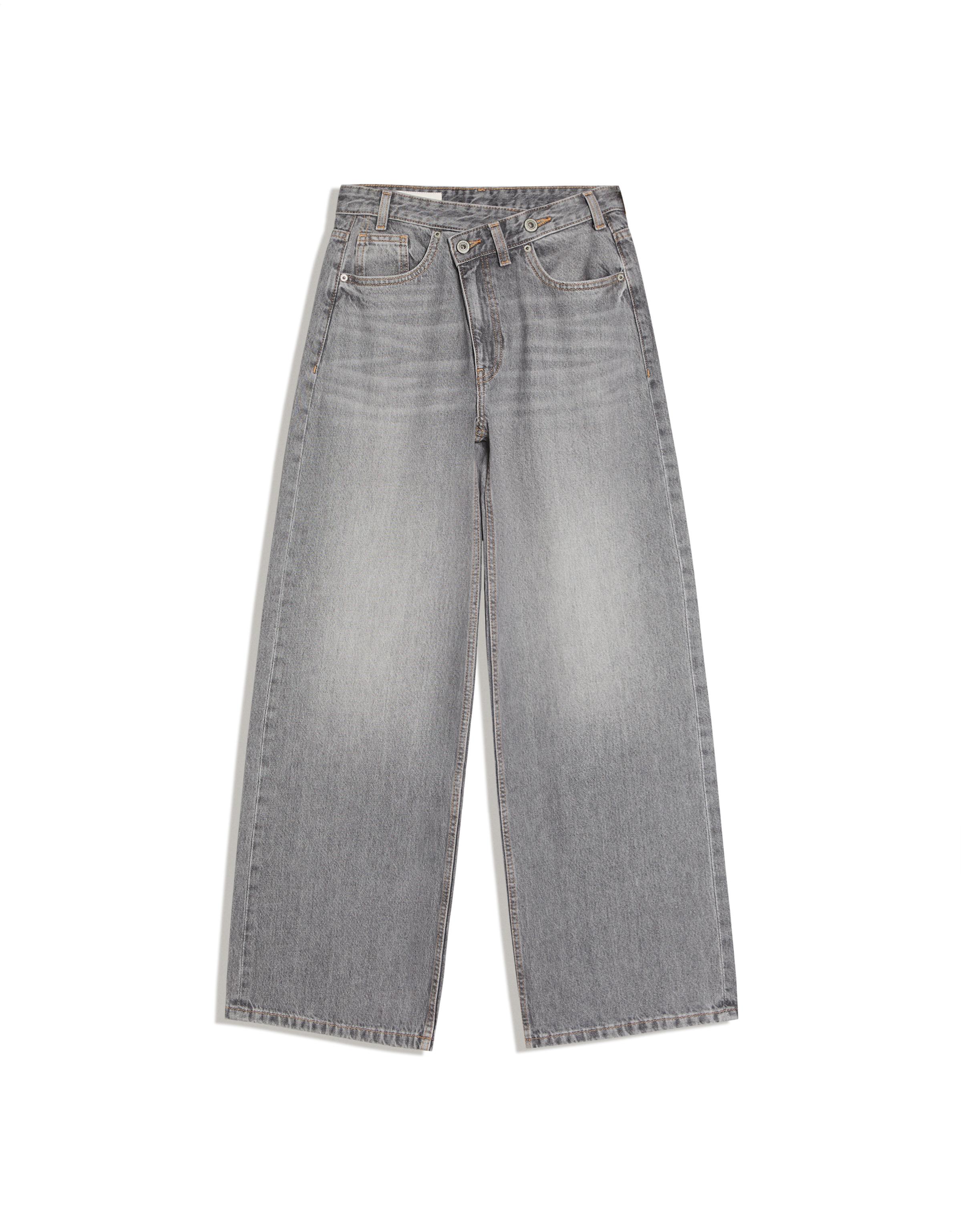 Wide-leg cross-waist jeans — Grey