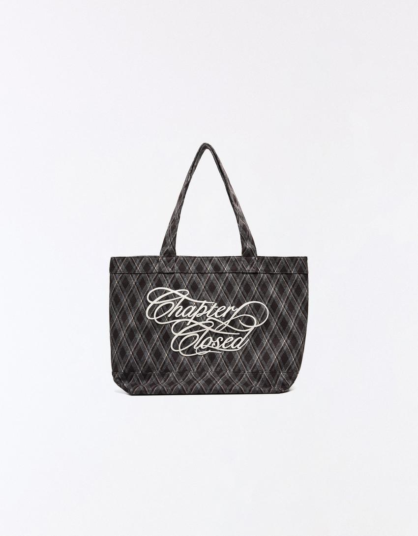 Tote Bag mit Karostickerei-Braun