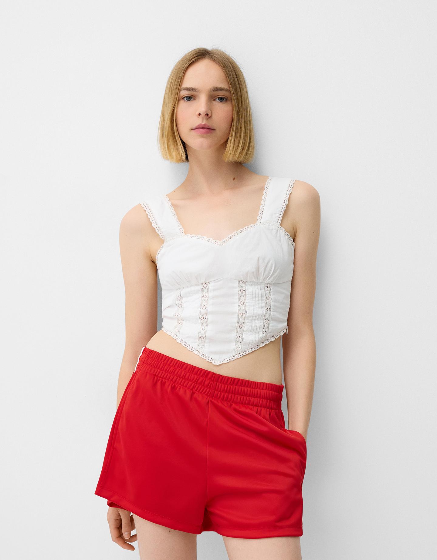 Bershka Shorts Rétro Striscia Laterale Donna S Rosso