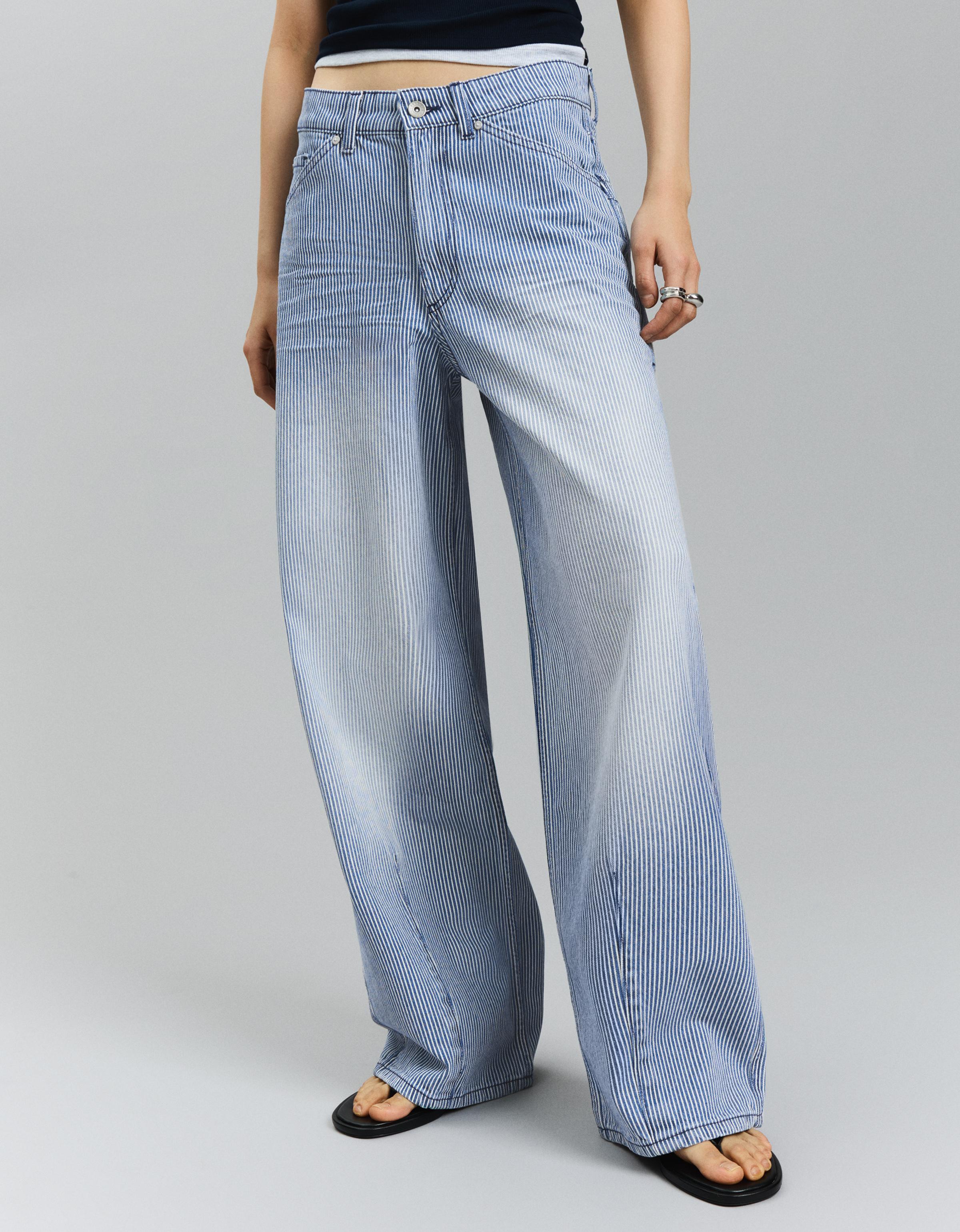 Jean Super Wide Leg Taille Basse Rayé 36 Bleu