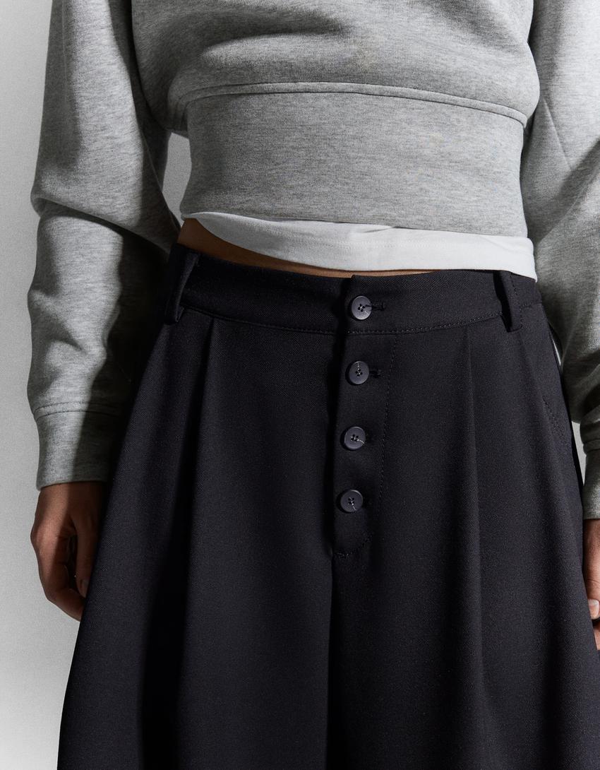 Çizgili culotte bermuda-Siyah