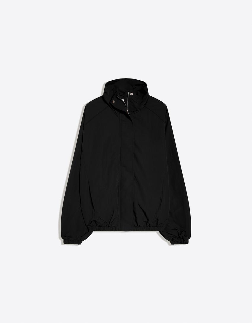 Oversize naylon yarasa kollu ceket-Siyah