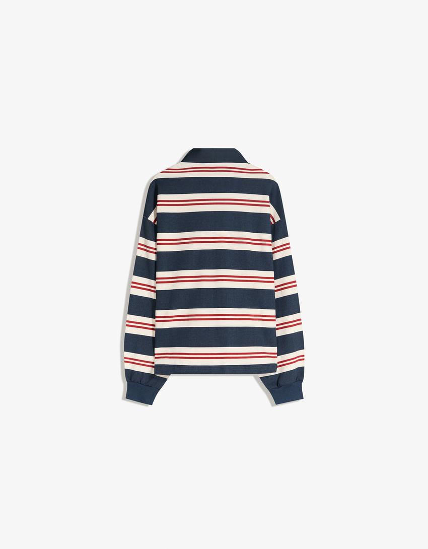 Polo en molleton rayé-Bleu