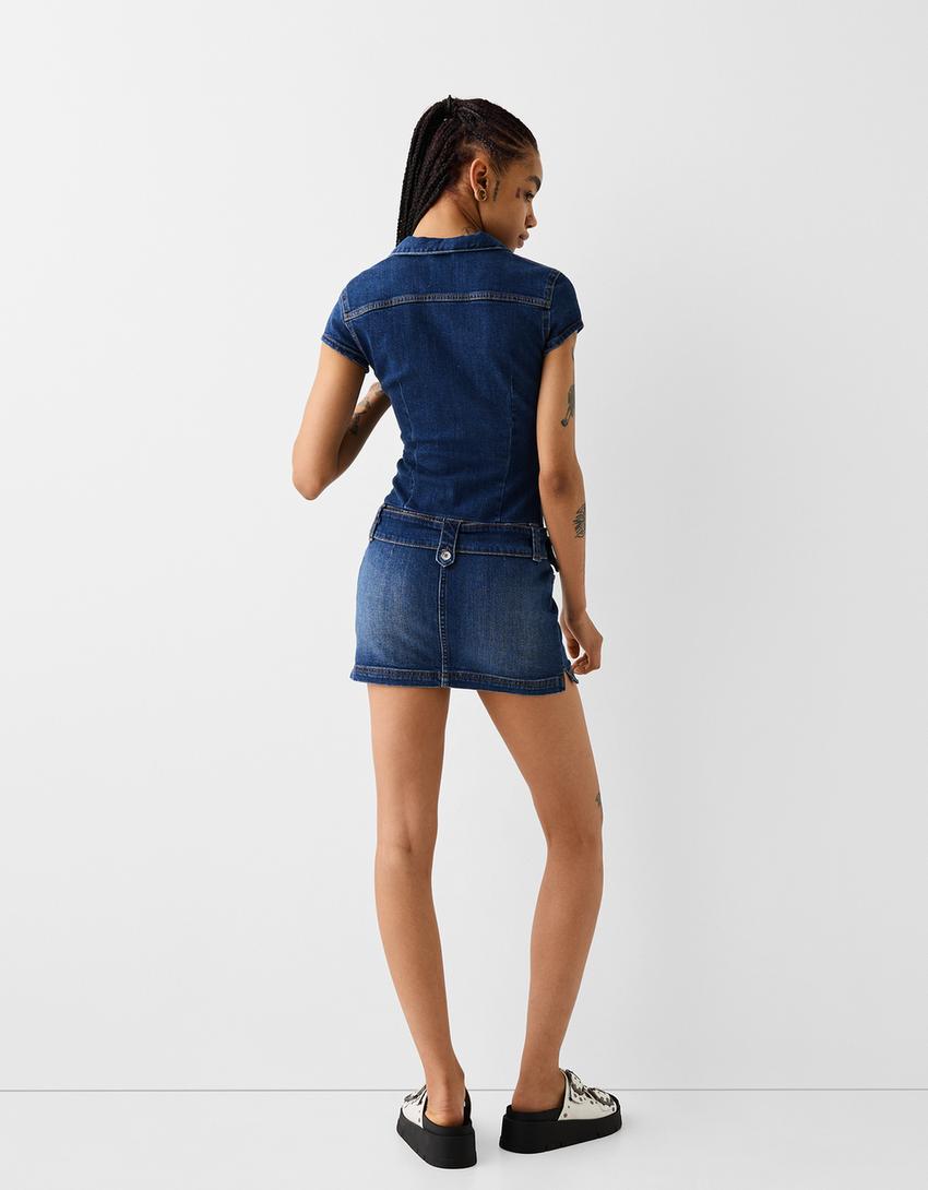 Denim mini dress-Light blue-2