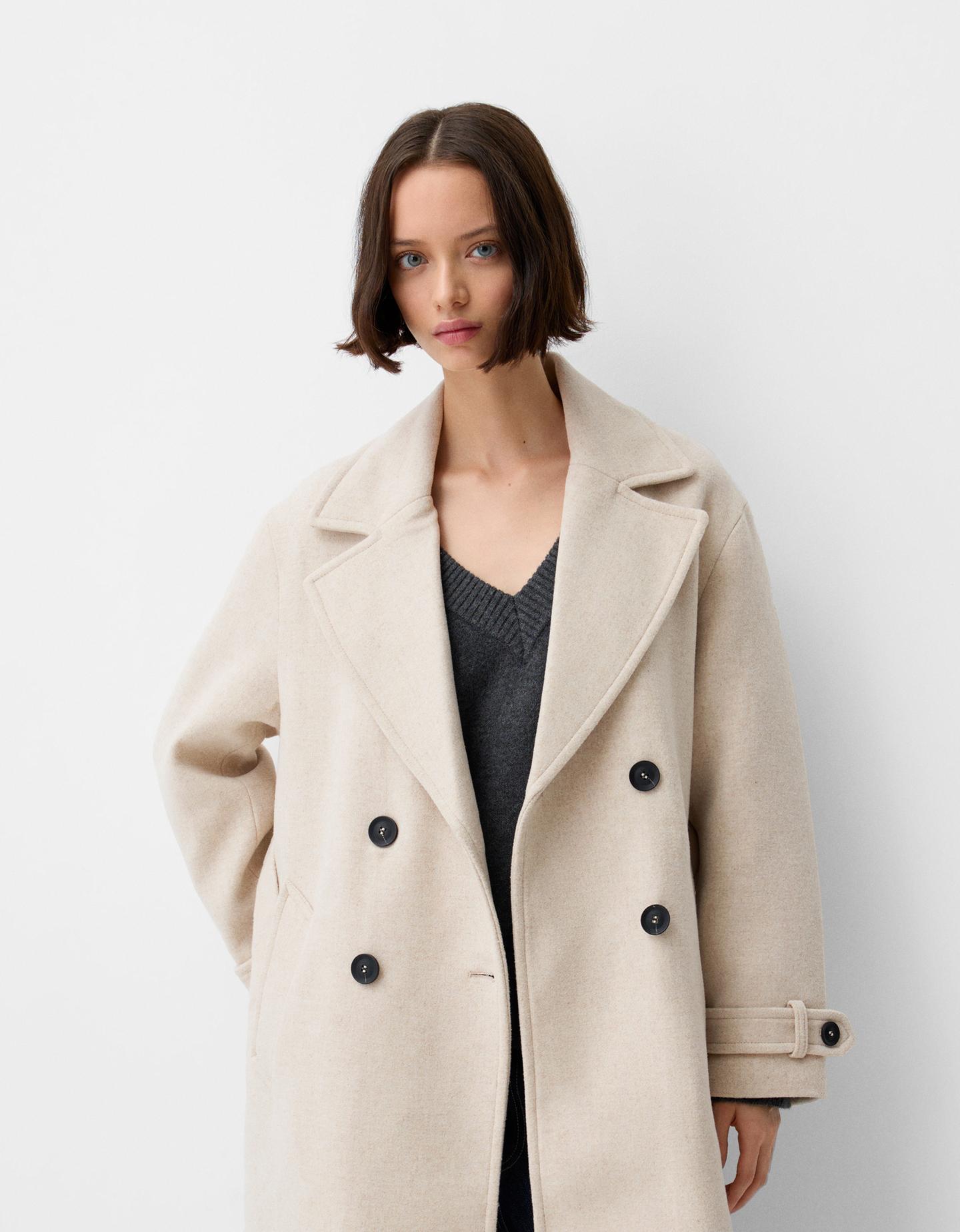 Bershka Abrigo Trench Mujer M Blanco Roto