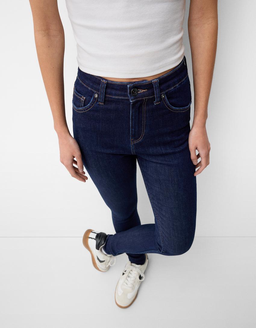 Nagyon magas derekú, skinny szabású farmernadrág-Tengerészkék-4