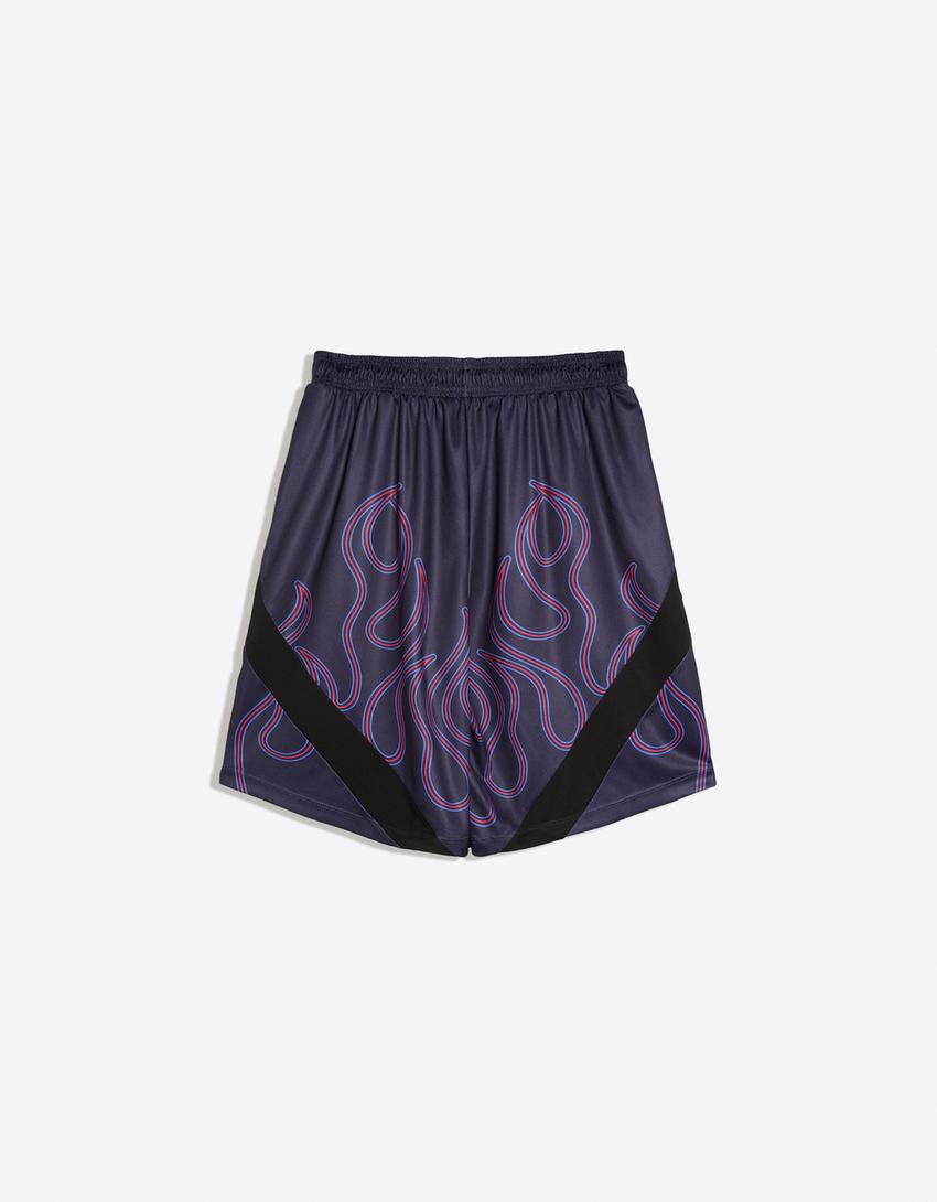 Printed Bermuda shorts with elastic waist-Navy