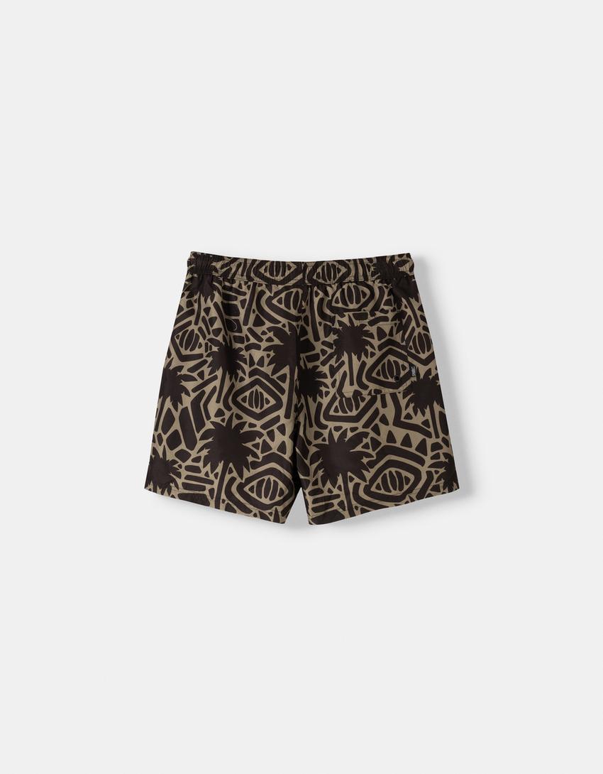 Desenli deniz şortu-Haki-1