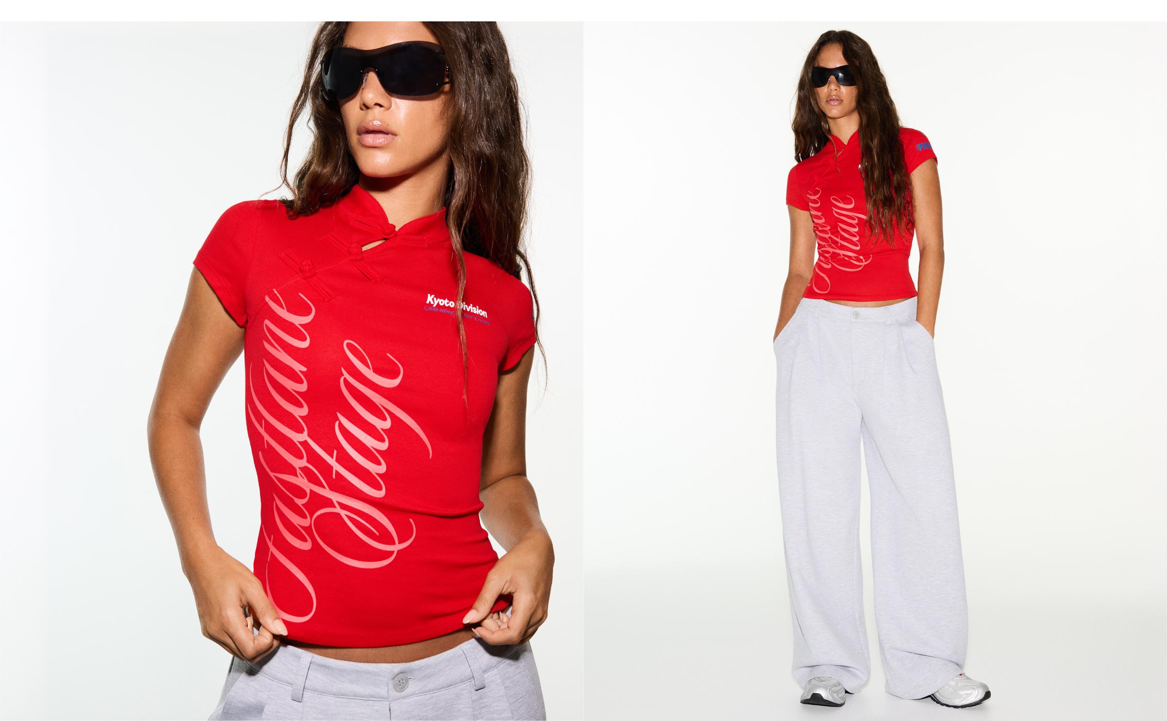 Short sleeve clasp T-shirt — Red