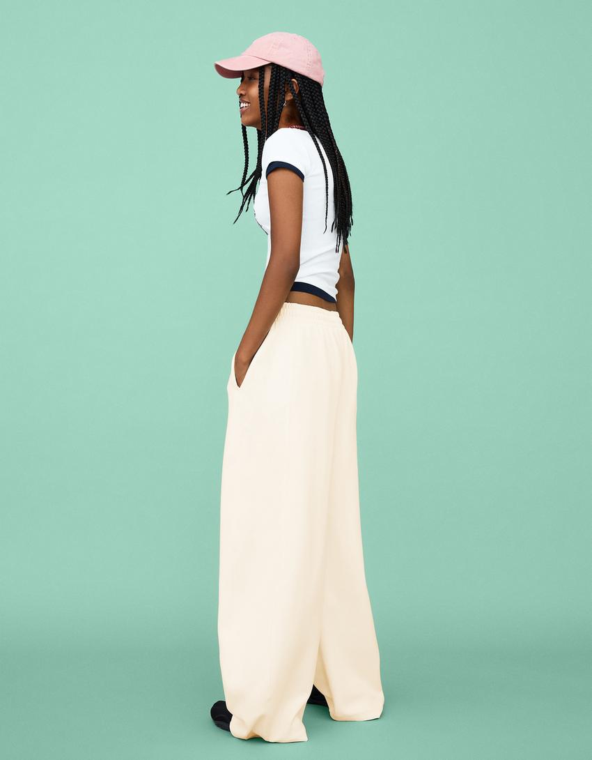 Sweatstof barrel broek-Ecru-1