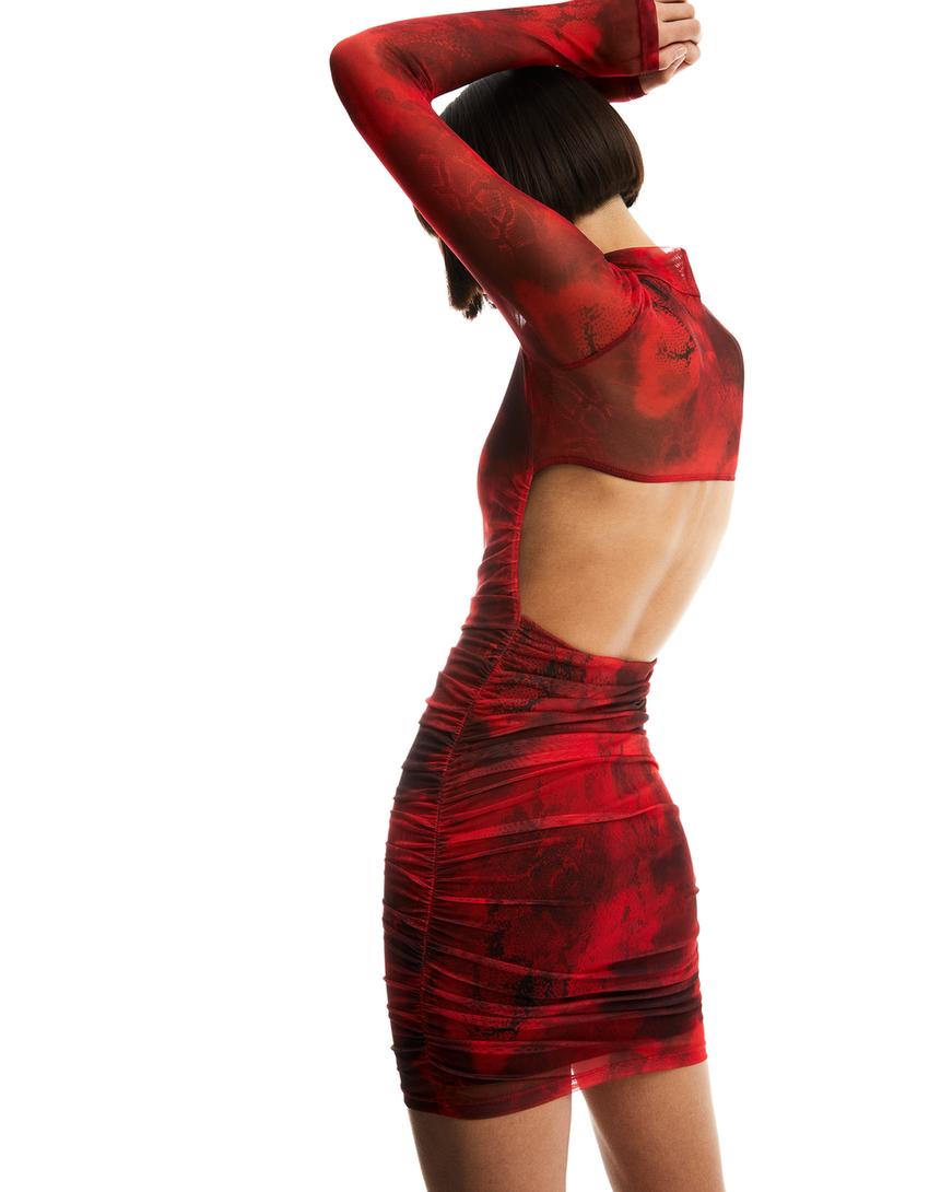 Mini-robe manches longues imprimé animal-Rouge-1