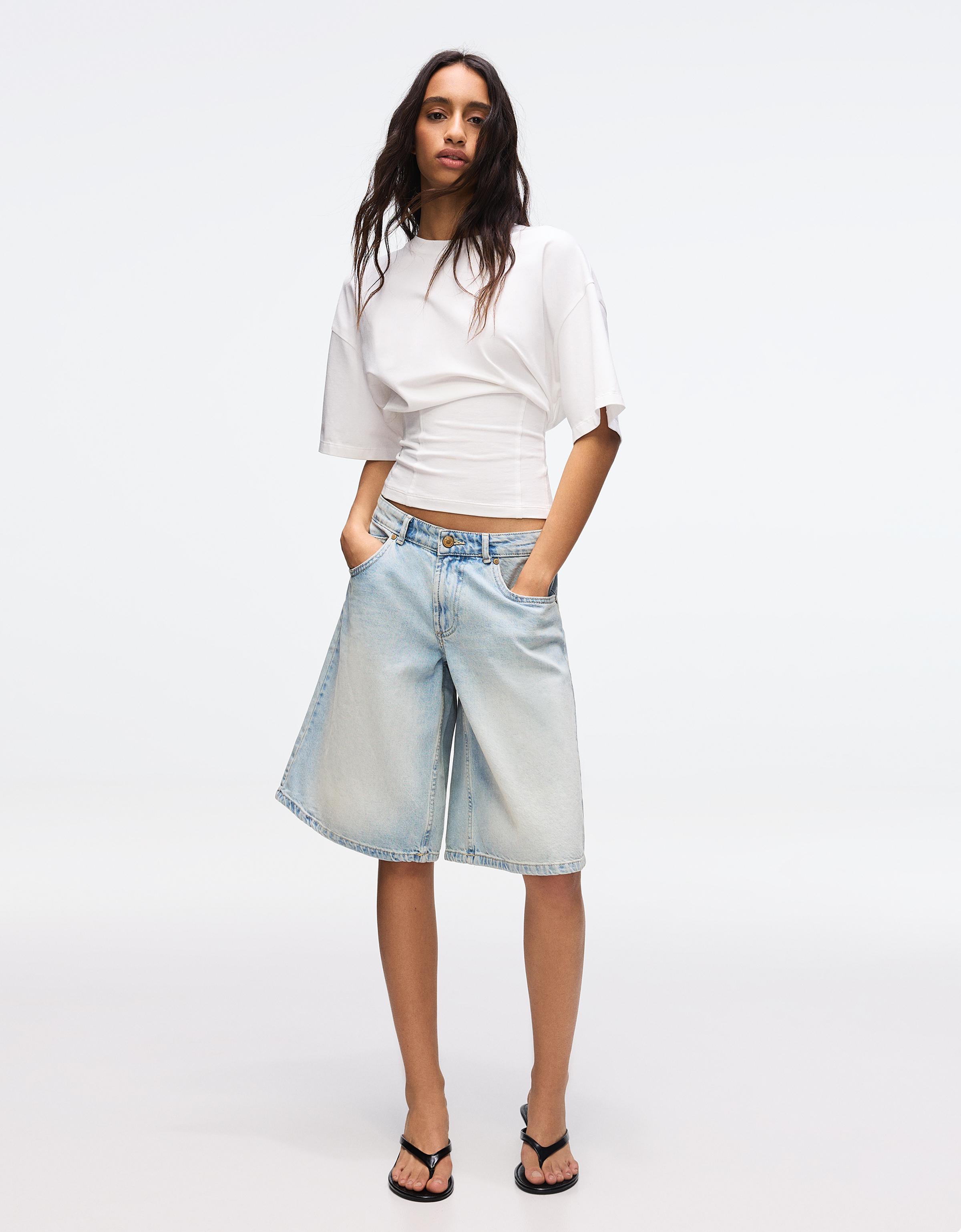 Baggy fit denim bermuda şort - Görsel 34