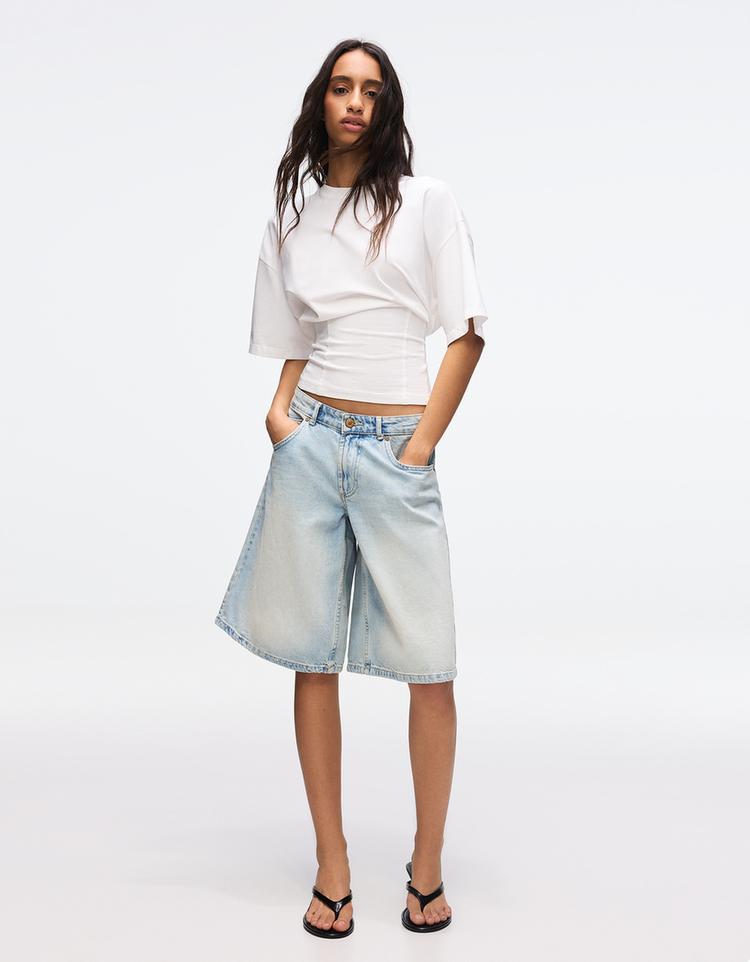 Baggy fit denim bermuda şort