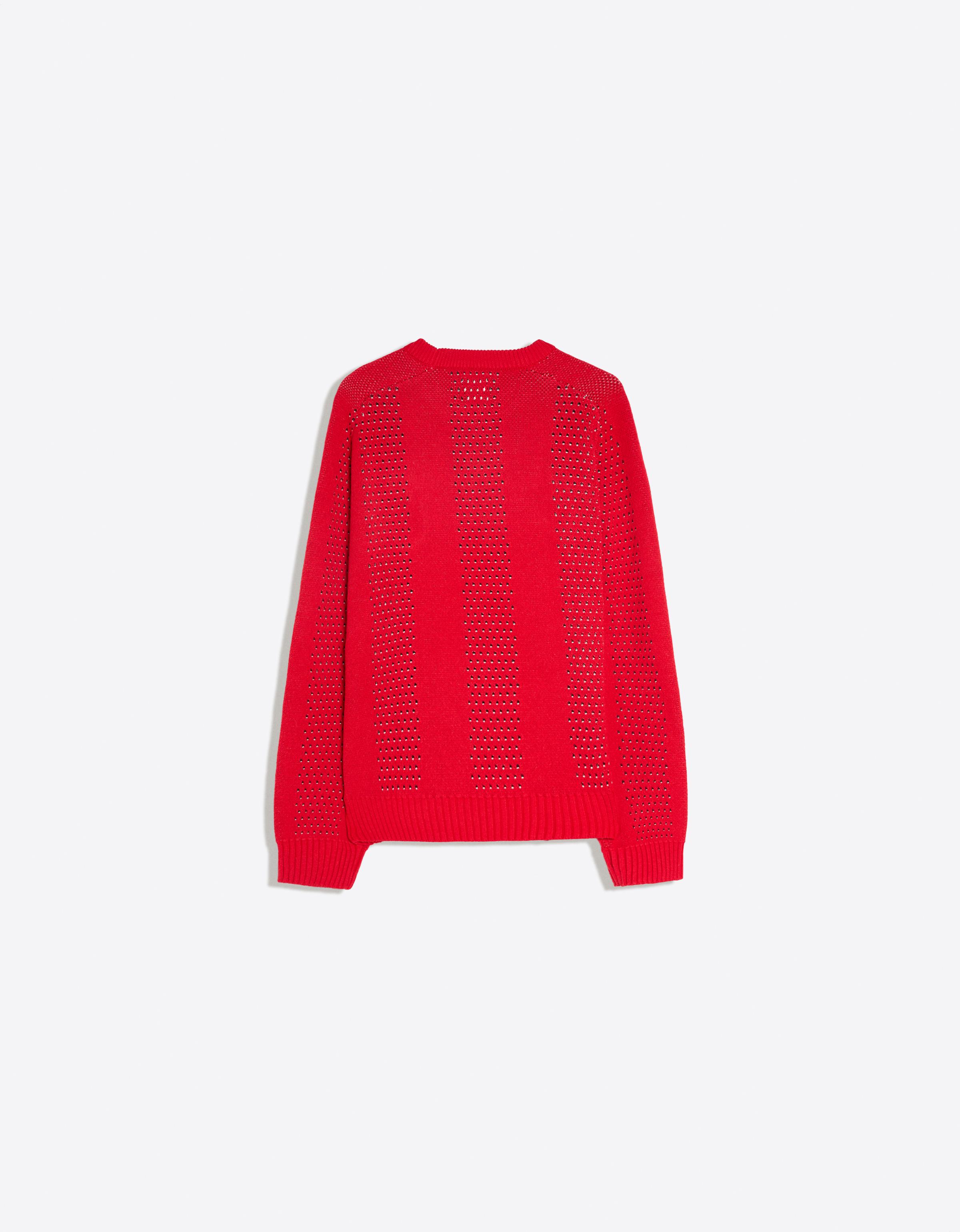 Mesh patch round neck jumper — Red