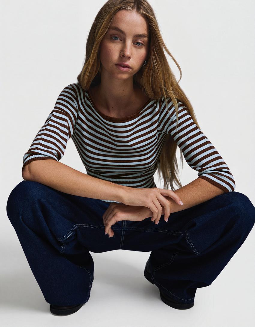 Boat neck jumper-Brown