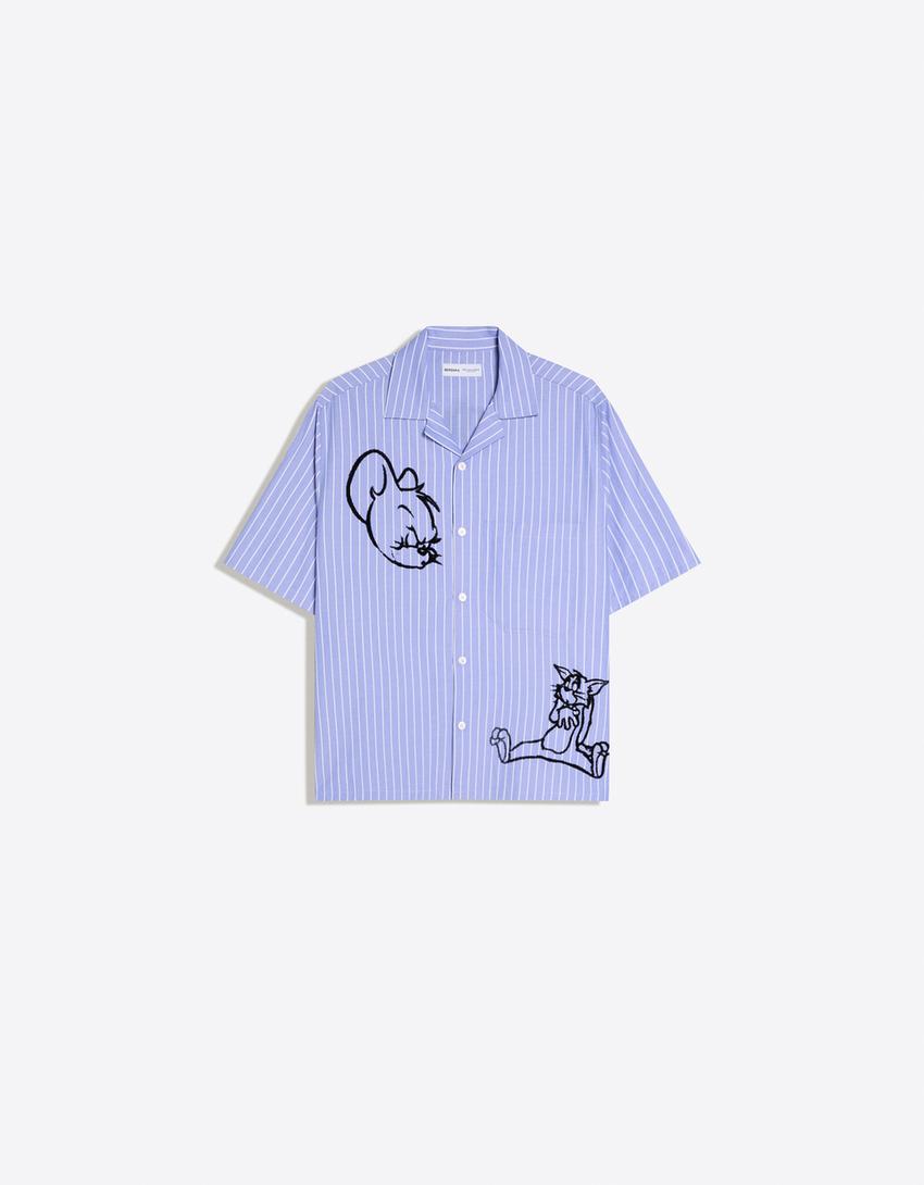 Chemise manches courtes Tom & Jerry-Bleu clair