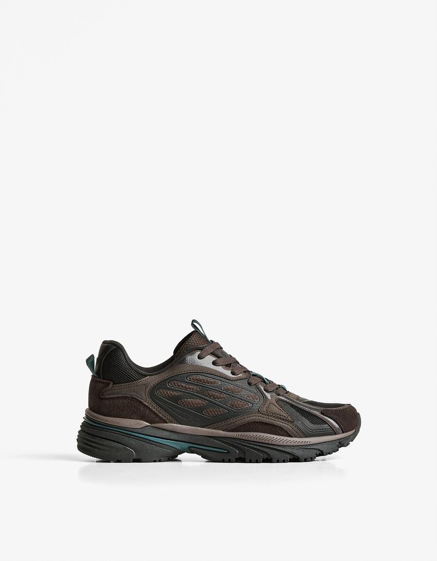 Casual-Sneaker im Materialmix-Braun