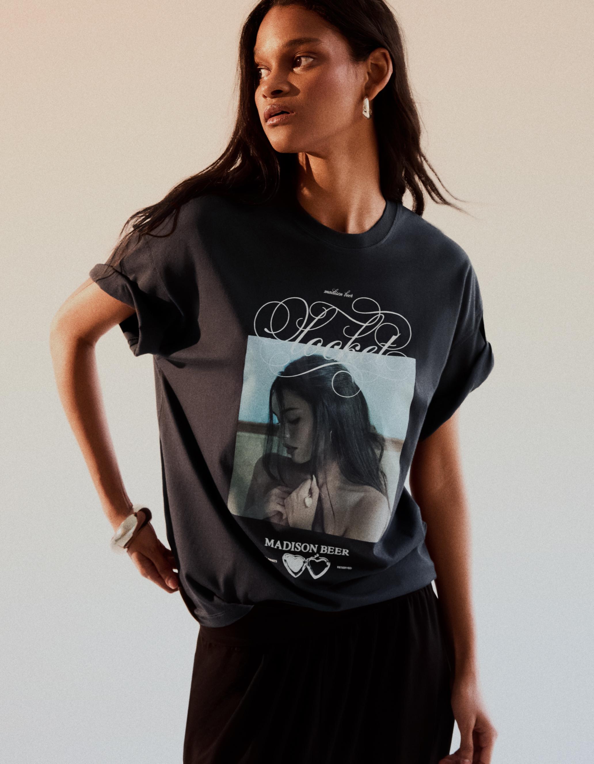 Bershka Camiseta Oversize Madison Beer Mujer L Gris